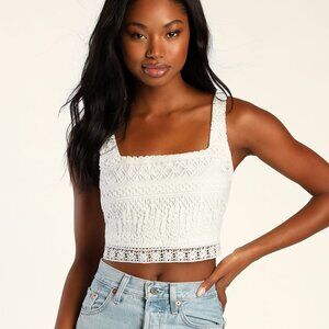 *NEW w/Tags* Lulus Romance Forever White Crochet Lace Crop Top - Size Small